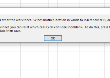 Lỗi khi chèn thêm cột hoặc hàng trong Excel